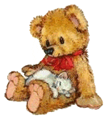 Teddybär der ein Kätzchen streichelt